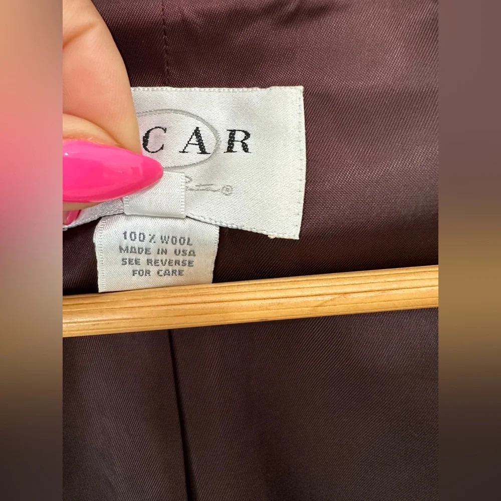 Vintage Brown Wool & Leather Contrast Blazer Jacket By Oscar De La Renta Size 14 - Picture 12 of 14